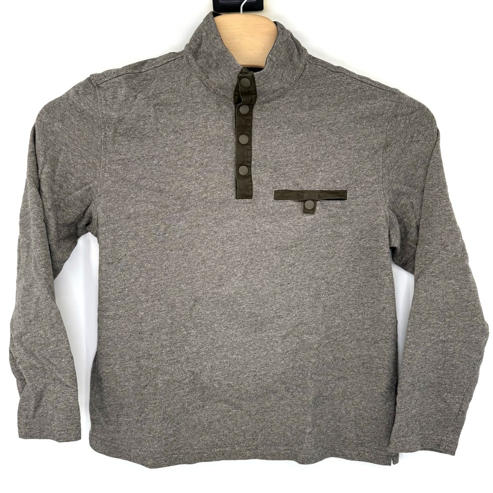 UNTUCKit Pullover Mens Large Grey Snap Mock Neck Chest Pocket Long Sleeve Cotton